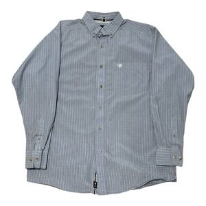 Ariat Pro Series Shirt Men's Medium Blue Plaid Button Front Long Sleeve Western